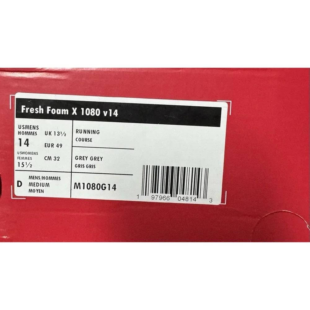 New Balance Fresh Foam X 1080v14 Gray Grey M1080G14 Men's Size 14 Brand New!